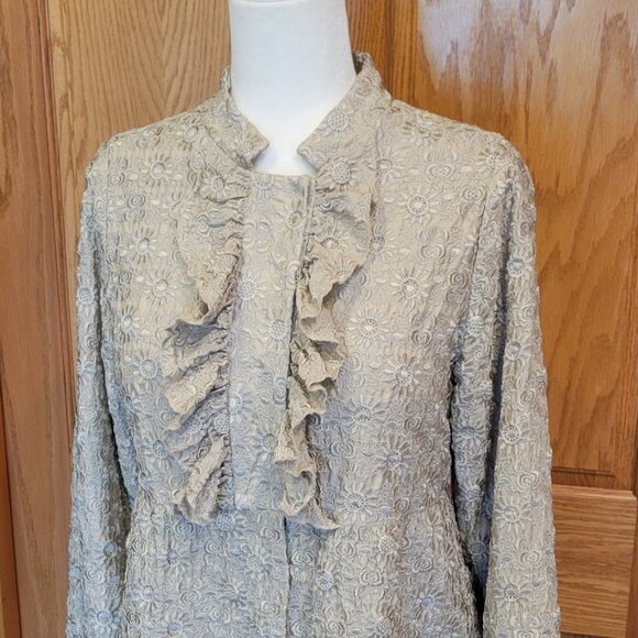 Pete & Greta by Johnny Was VTG 100% Silk Embroidered Peplum Lined Gold Jacket - Picture 4 of 16